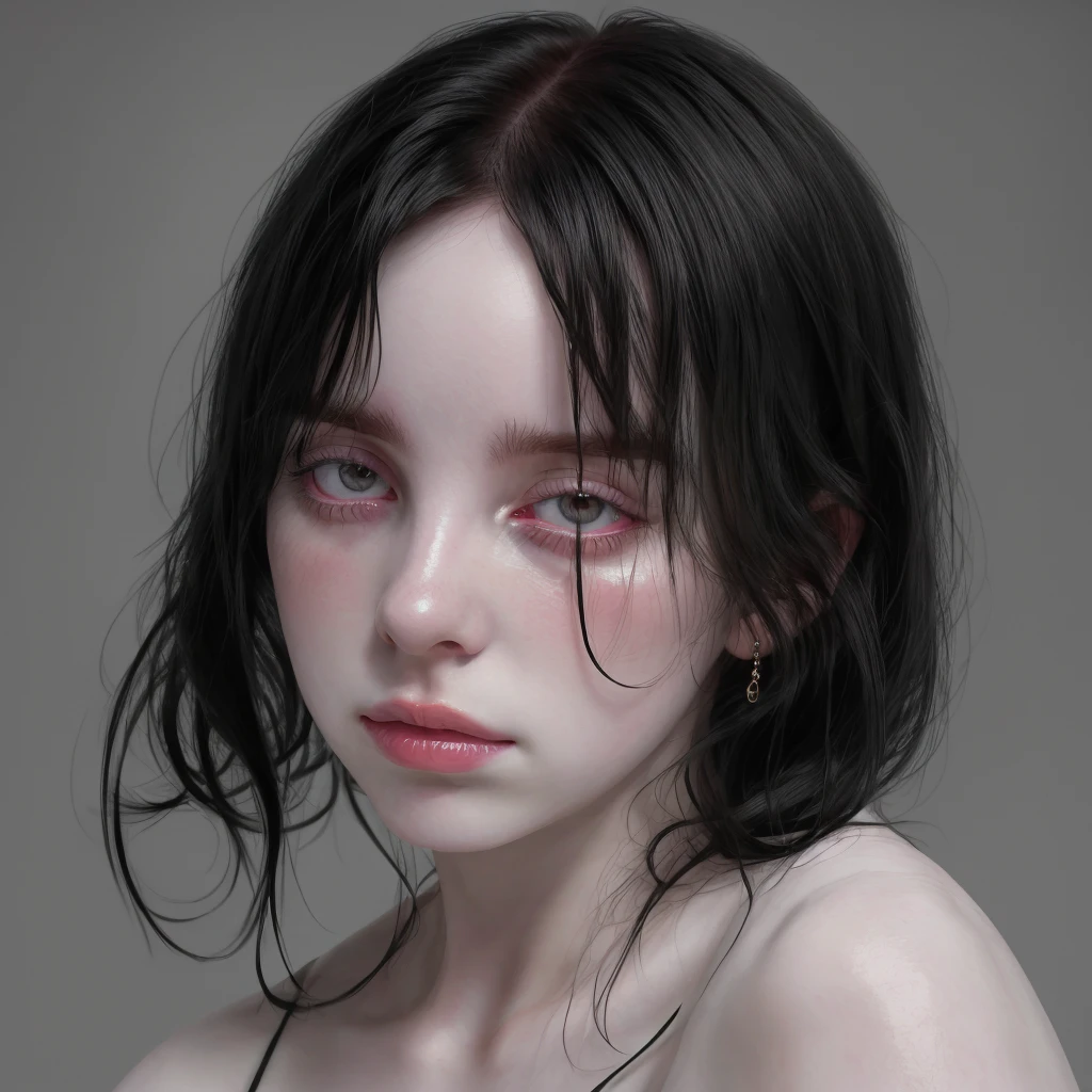 black hair girl, pale skin, crying 