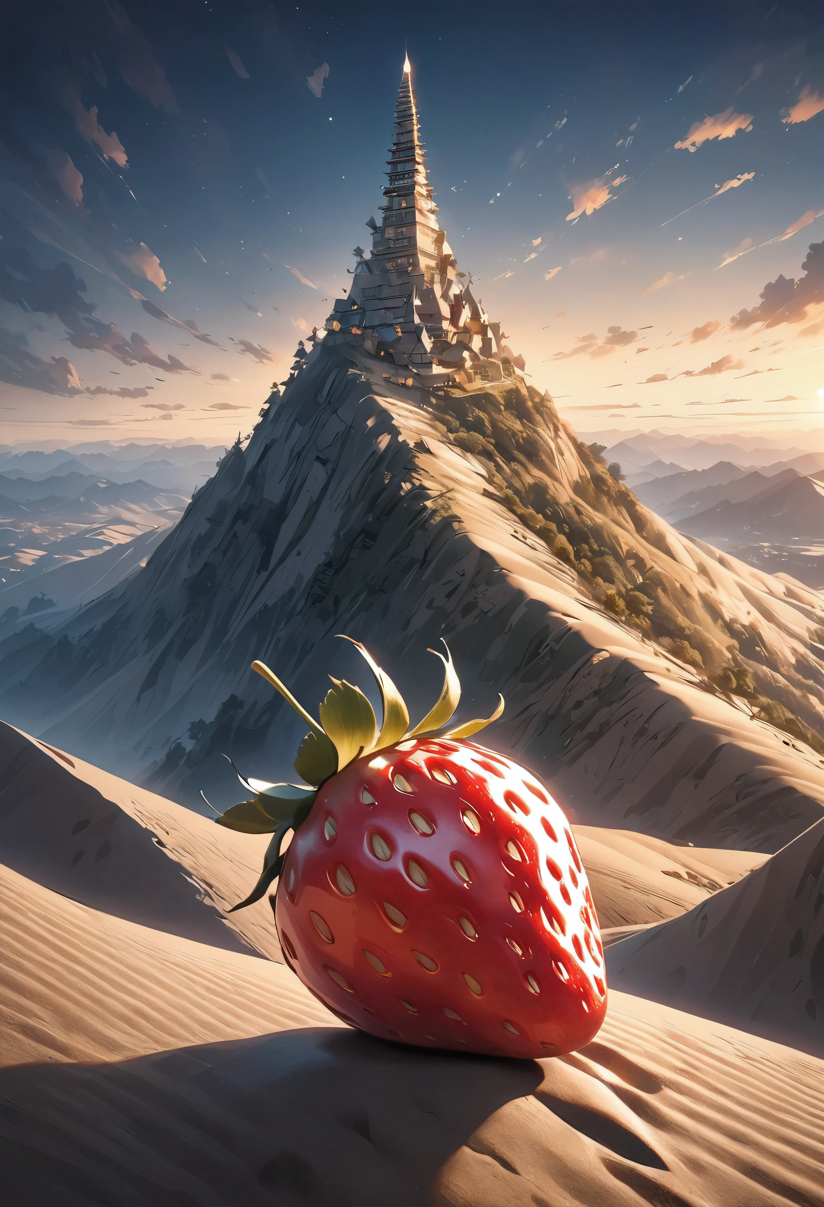 Realistic photos, One strawberry, Just one grain, BREAK A beautiful journey carrying strawberries that won the top prize at the contest, beautiful, Apply all the rollers to reach the pinnacle of aesthetics, dramatic,