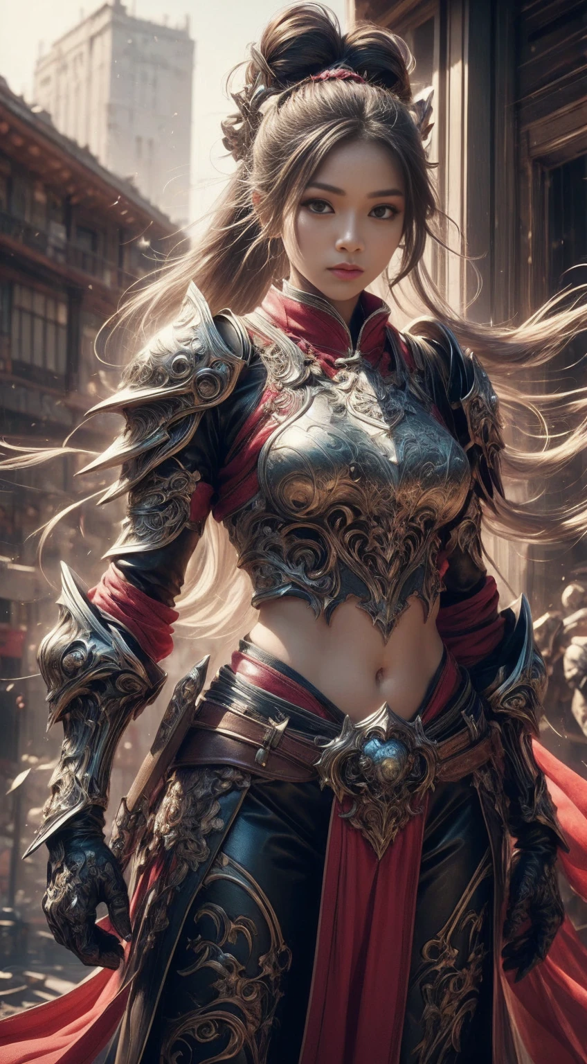 
Clothing made of leather with a relatively simple design, female warrior, Clothes without many patterns, Leather clothing with a boring design,, female warrior 소녀 1명
(surreal), (illustration), (high resolution), (8k), (very detailed), (best illustration), (Beautiful and detailed visual quality), (very detailed), (master part),
 (realistic) , (natural light), (lighting border), (detailed face), (사실적이고 very detailed 피부 질감.), (very detailed realistic 머리카락), colors :1.2,, 
(exotic eyes), (detailed green eyes), (skinny abs), (dynamic pose) , building outdoor scenery