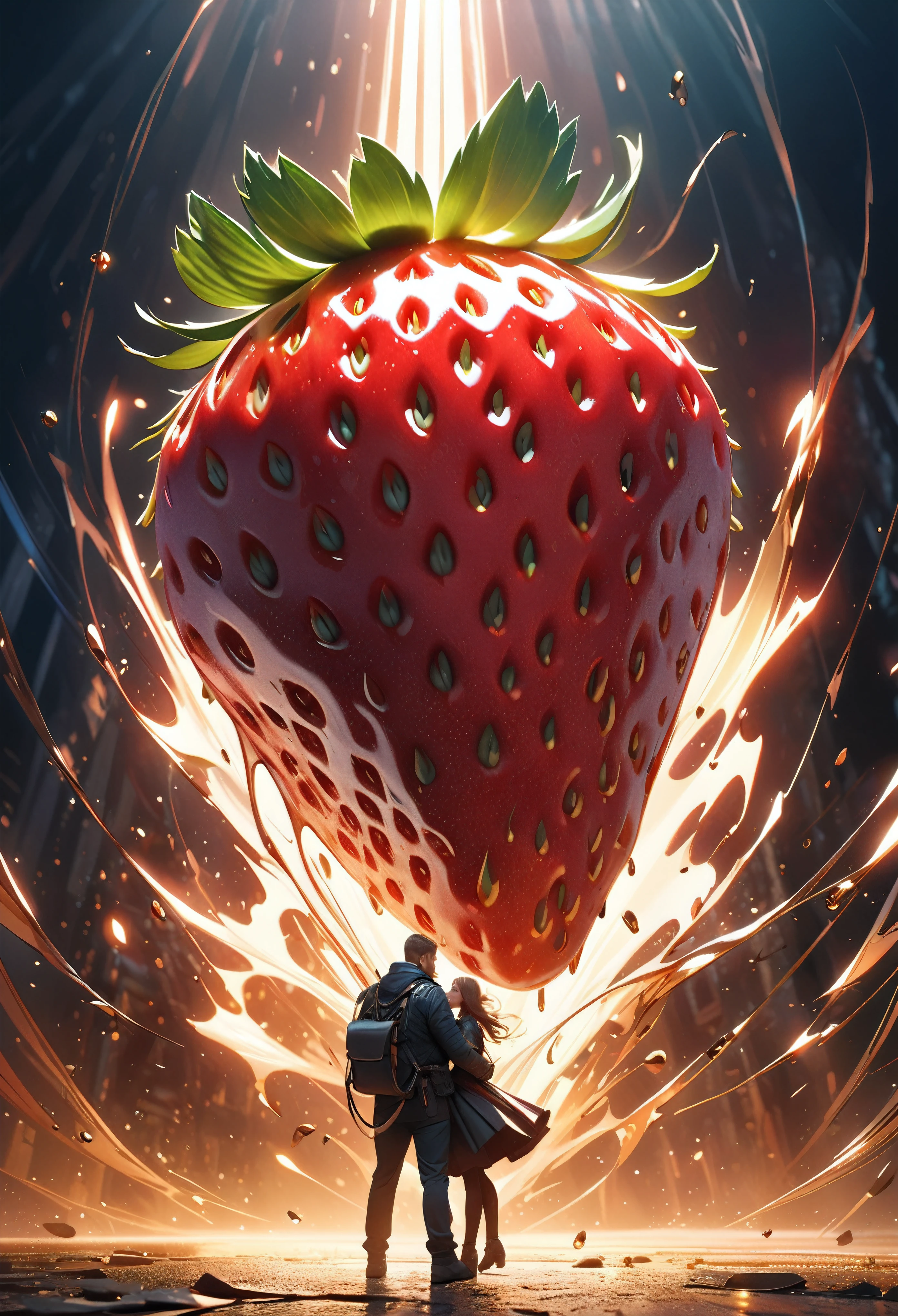 a highly detailed and realistic photograph of a single strawberry, the winner of the BREAK contest for its aesthetic beauty, being carried on an aesthetic journey, with dramatic, beautiful, and visually stunning effects applied, ultra-detailed, 8k, photorealistic, professional, dramatic lighting, vivid colors, cinematic composition, award-winning, masterpiece