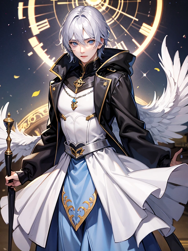((Highest quality)), ((masterpiece)), (detailed)、One Man、Beautiful Youth、（The man has silver hair and blue eyes）、Men are handsome、Perfect body、20-year-old male