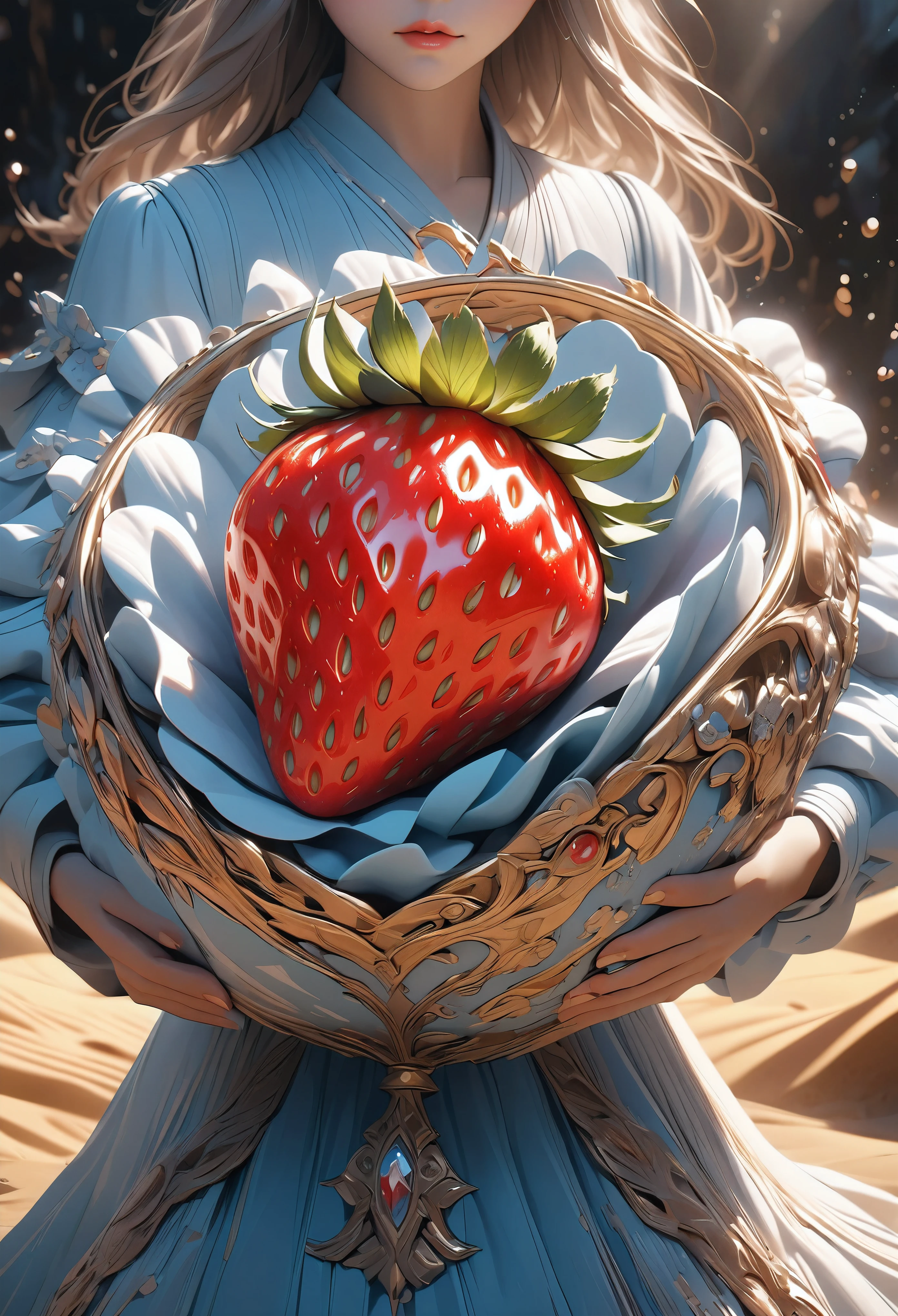 a highly detailed and realistic photograph of a single strawberry, the winner of the BREAK contest for its aesthetic beauty, being carried on an aesthetic journey, with dramatic, beautiful, and visually stunning effects applied, ultra-detailed, 8k, photorealistic, professional, dramatic lighting, vivid colors, cinematic composition, award-winning, masterpiece