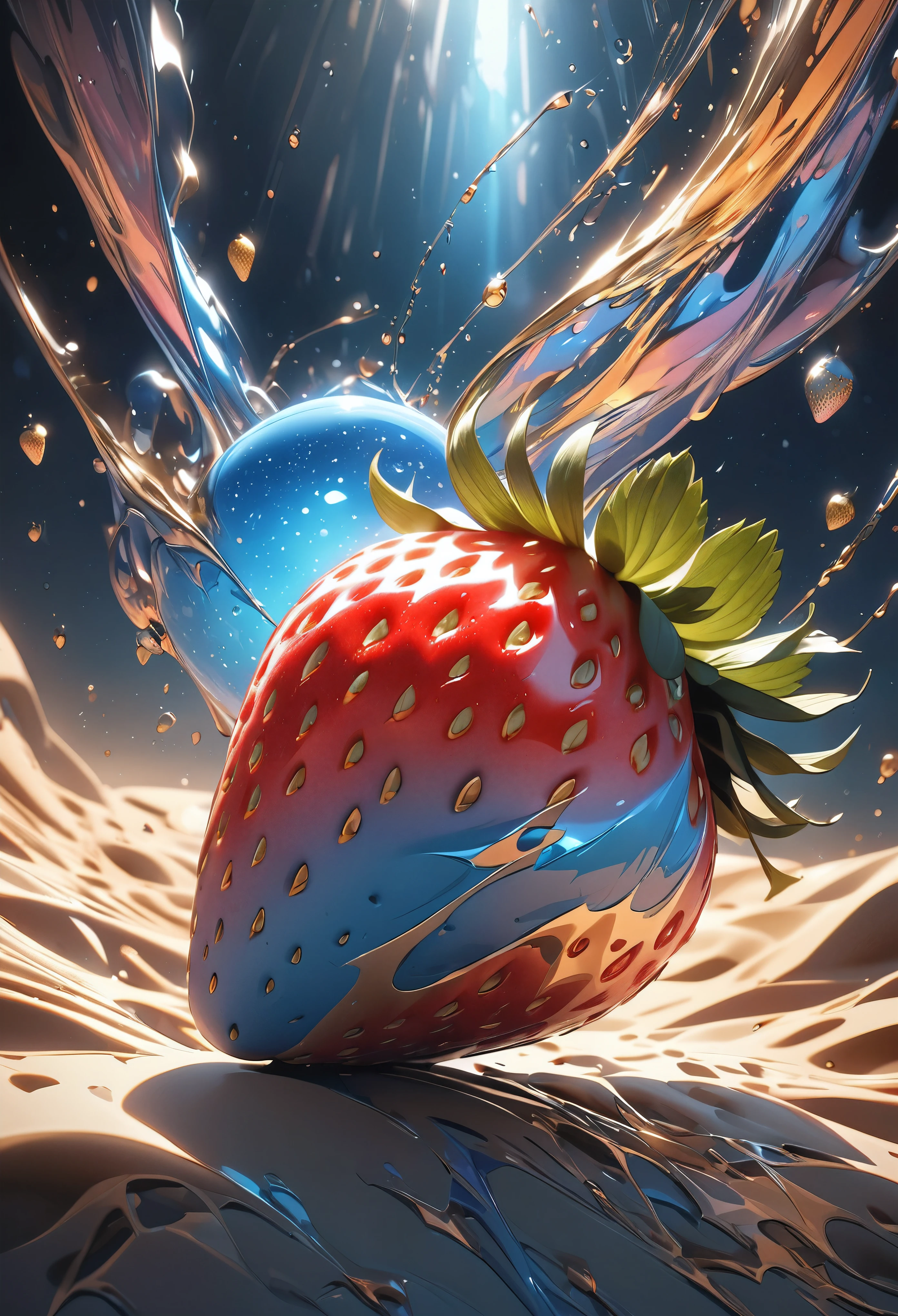 a highly detailed and realistic photograph of a single strawberry, the winner of the BREAK contest for its aesthetic beauty, being carried on an aesthetic journey, with dramatic, beautiful, and visually stunning effects applied, ultra-detailed, 8k, photorealistic, professional, dramatic lighting, vivid colors, cinematic composition, award-winning, masterpiece