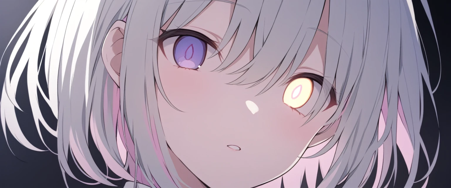 Yandere　♡eye　light-colored hair　Black strings are hung on both sides　slightly sideways　Looking this way　Upper Body