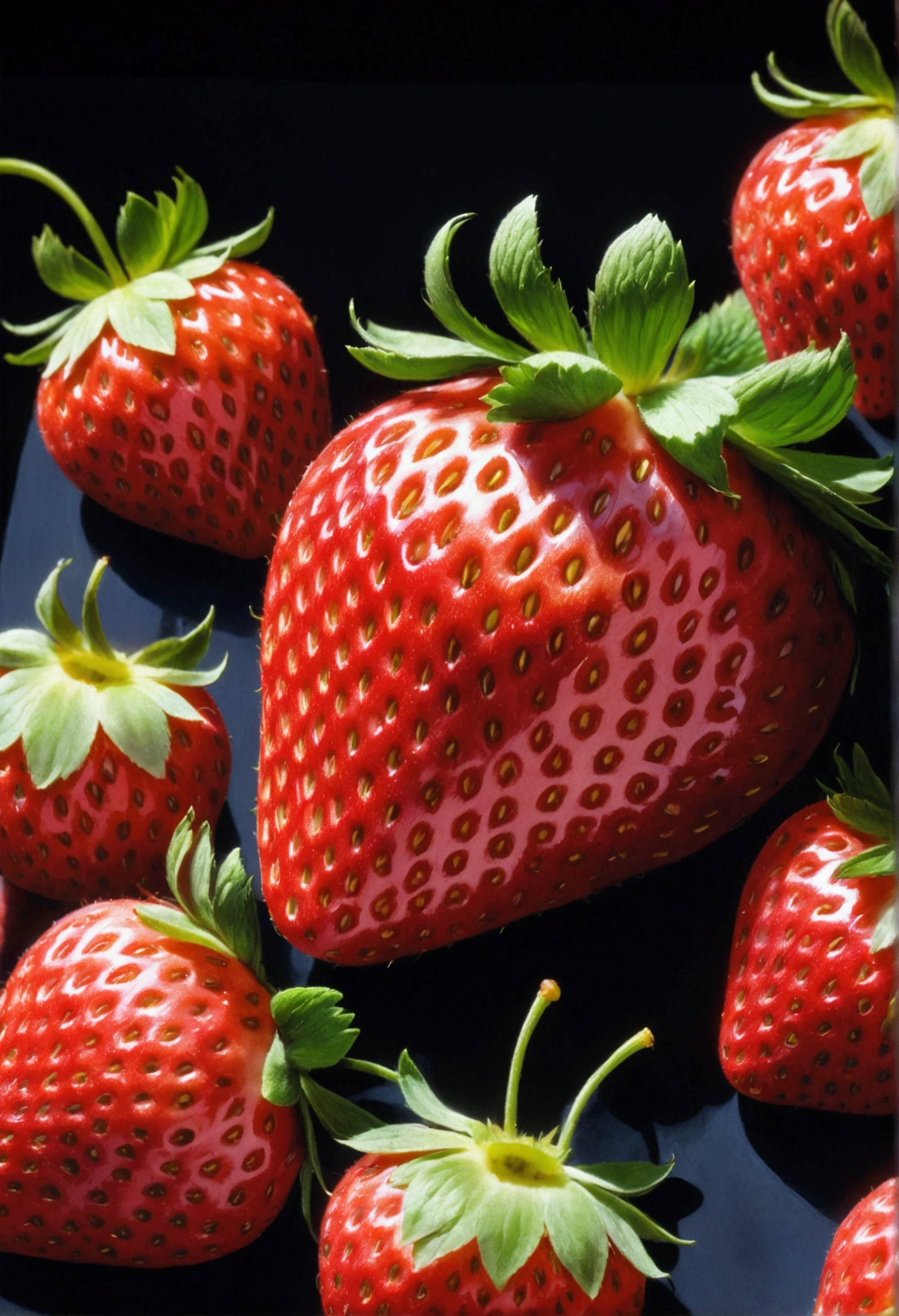 A Strawberry, by Chiho Aoshima, cinematic still, chiaroscuro, dynamic, (best quality, masterpiece, photorealistic), very aesthetic, perfect composition, intricate details, ultra-detailed, vivid colors