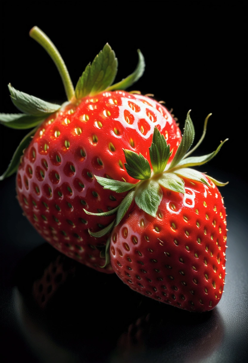A Strawberry, by Chiho Aoshima, cinematic still, chiaroscuro, dynamic, (best quality, masterpiece, photorealistic), very aesthetic, perfect composition, intricate details, ultra-detailed, vivid colors