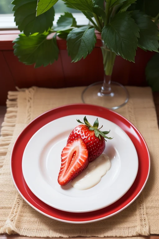 A single strawberry on a plate