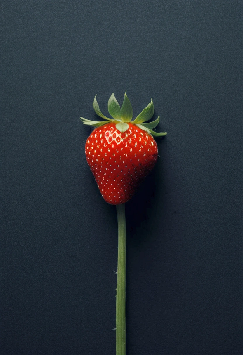 A Strawberry, by Alessandro Gottardo, cinematic still, chiaroscuro, dynamic, (best quality, masterpiece, photorealistic), very aesthetic, perfect composition, intricate details, ultra-detailed, vivid colors