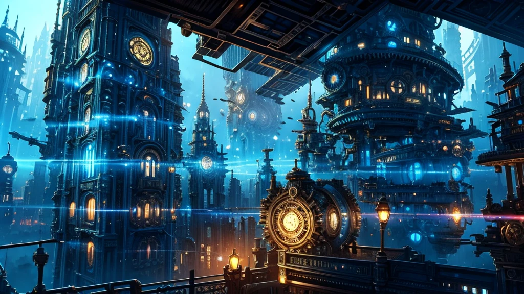 gears are attached to the sides of a building in a futuristic city, concept art by Mike "Beeple" Winkelmann, cgsociety contest winner, retrofuturism, ancient steampunk city, golden steampunk city atmosphere, in steampunk cityscape, steampunk city, a steampunk city, victorian steampunk mega city, steampunk city background, in a steampunk distopian city, digital steampunk art