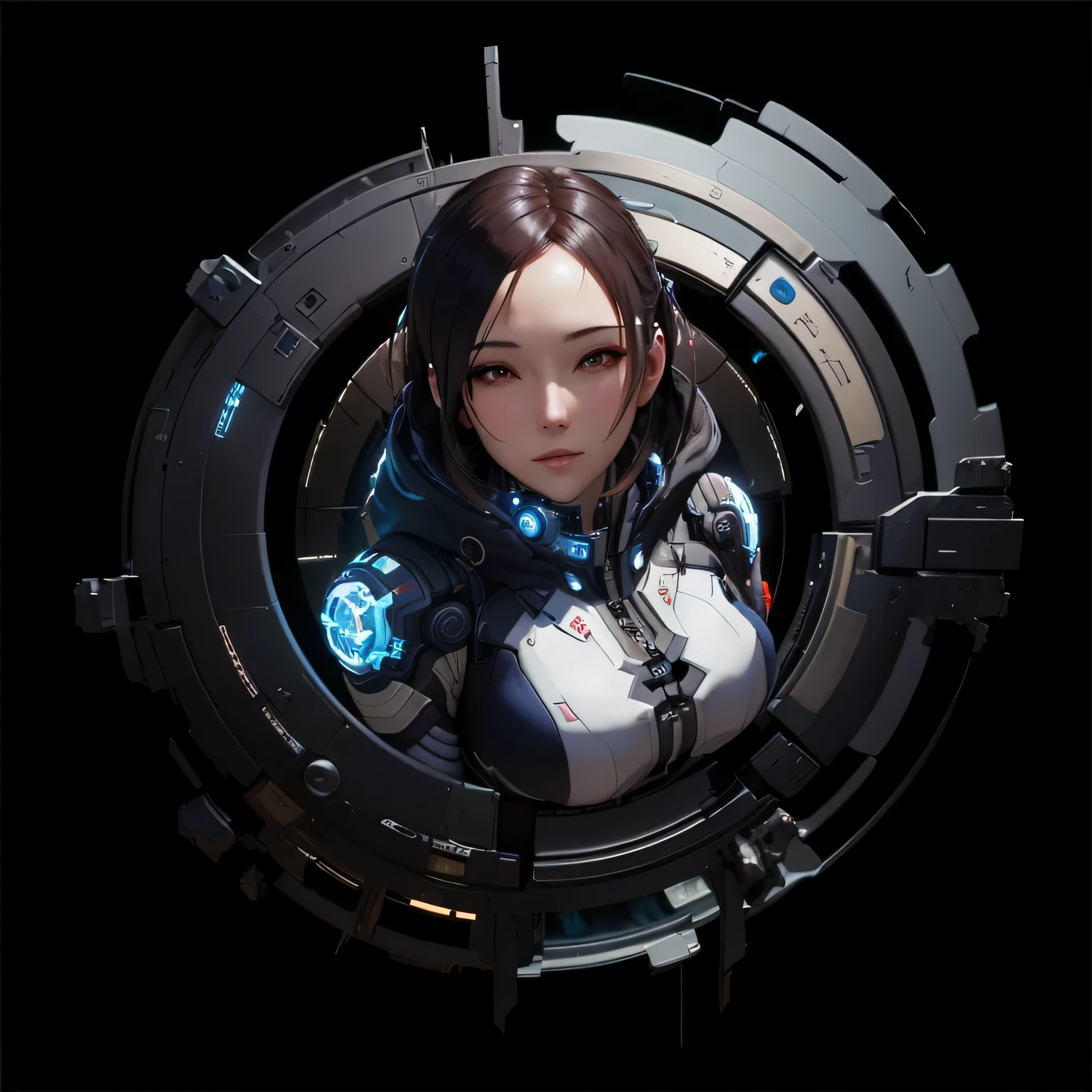 There is a woman in a futuristic suit standing in a round window, Akihiko Yoshida. Unreal Engine, Science Fiction Characters, Unreal 5. RPG portrait, 3D rendering character art 8k, 8k portrait rendering, 3D character art, Science fiction female characters, Popular topics on cgstation, cyberpunk anime girl, Hyperrealistic cyberpunk style, female cyberpunk anime girl