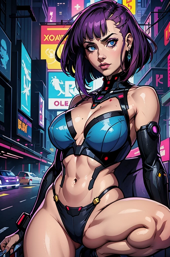 one girl, lucy from cyberpunk edgerunners, backwards, looking to the viewer, plano americano, cyberpunk,