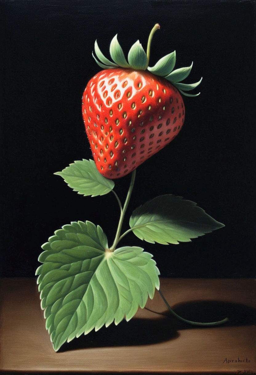 A Strawberry, by Chiho Aoshima, cinematic still, chiaroscuro, dynamic, (best quality, masterpiece, photorealistic), very aesthetic, perfect composition, intricate details, ultra-detailed, vivid colors
