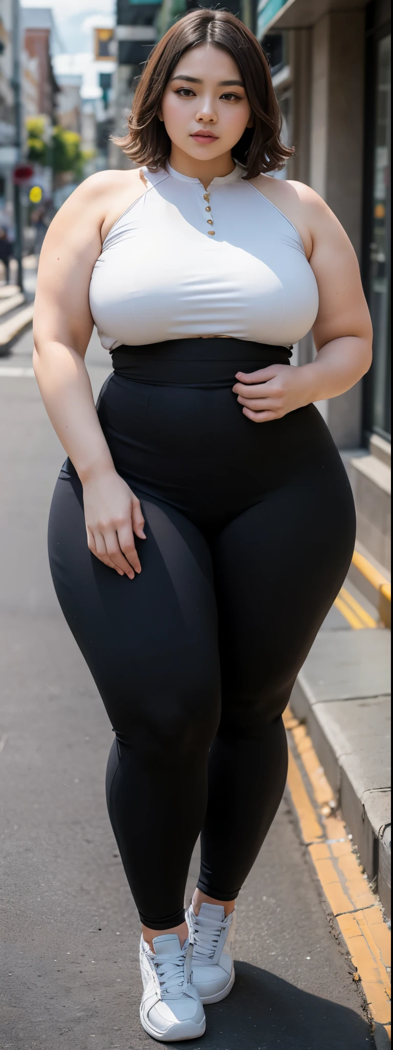((best quality)), ((masterpiece)), (detailed), malay woman, perfect face, araffe woman in a dark-black gamis walking down a street, thicc, she has a jiggly fat round belly, bbwchan, wearing tight simple clothes, skinny waist and thick hips, widest hips, her belly is fat and round, soft curvy shape, hyperrealistic full figure, wearing gamis , wide hips, sneakers