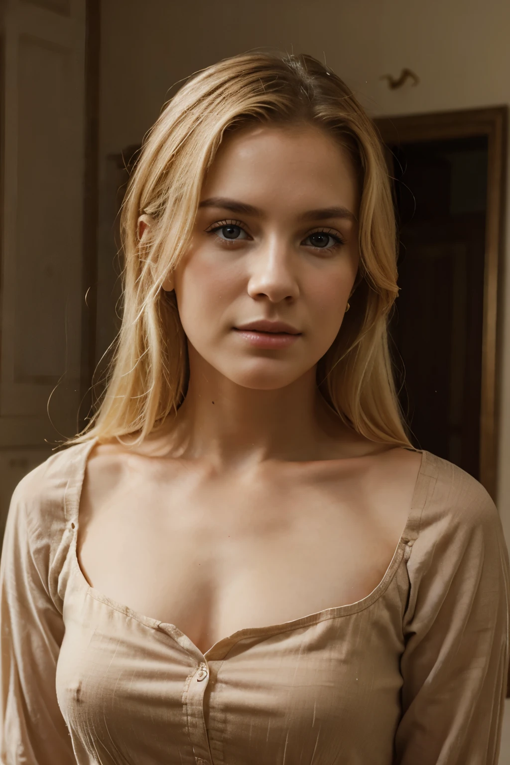 Young noble boy, look at his beautiful blonde mother potrait. 8K, realistic, Europe