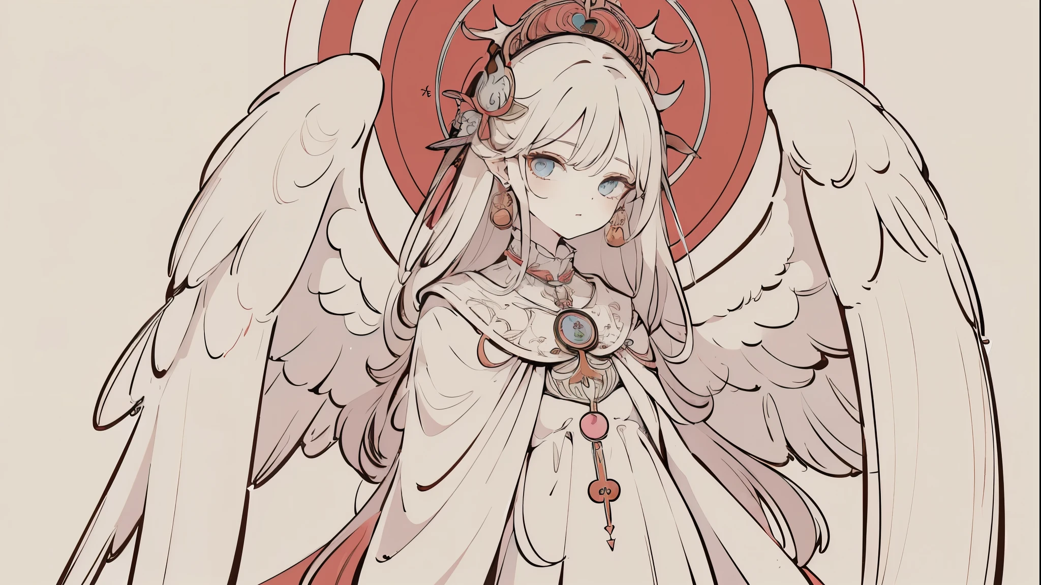 (Designed by nty:1.4),Upper body portrait of a girl, rich and colorful, rich and colorful, Yoshitaka Amano character design,Solitary,Angelic, symmetrical beautiful, Angel Wings, Gorgeous long dress, stand up, (((Solitary))), Color Matching,Clear facial features, Clean lines design, Magic Elements, Future Technology, ((tarot card background)), Standing figure, ((Flat Color)), (masterpiece,Top quality,best quality,Ultra-high resolution), ((Exquisite facial features,Clear facial features,beautiful eyes,Pretty Face)) ,(32K Wallpaper),