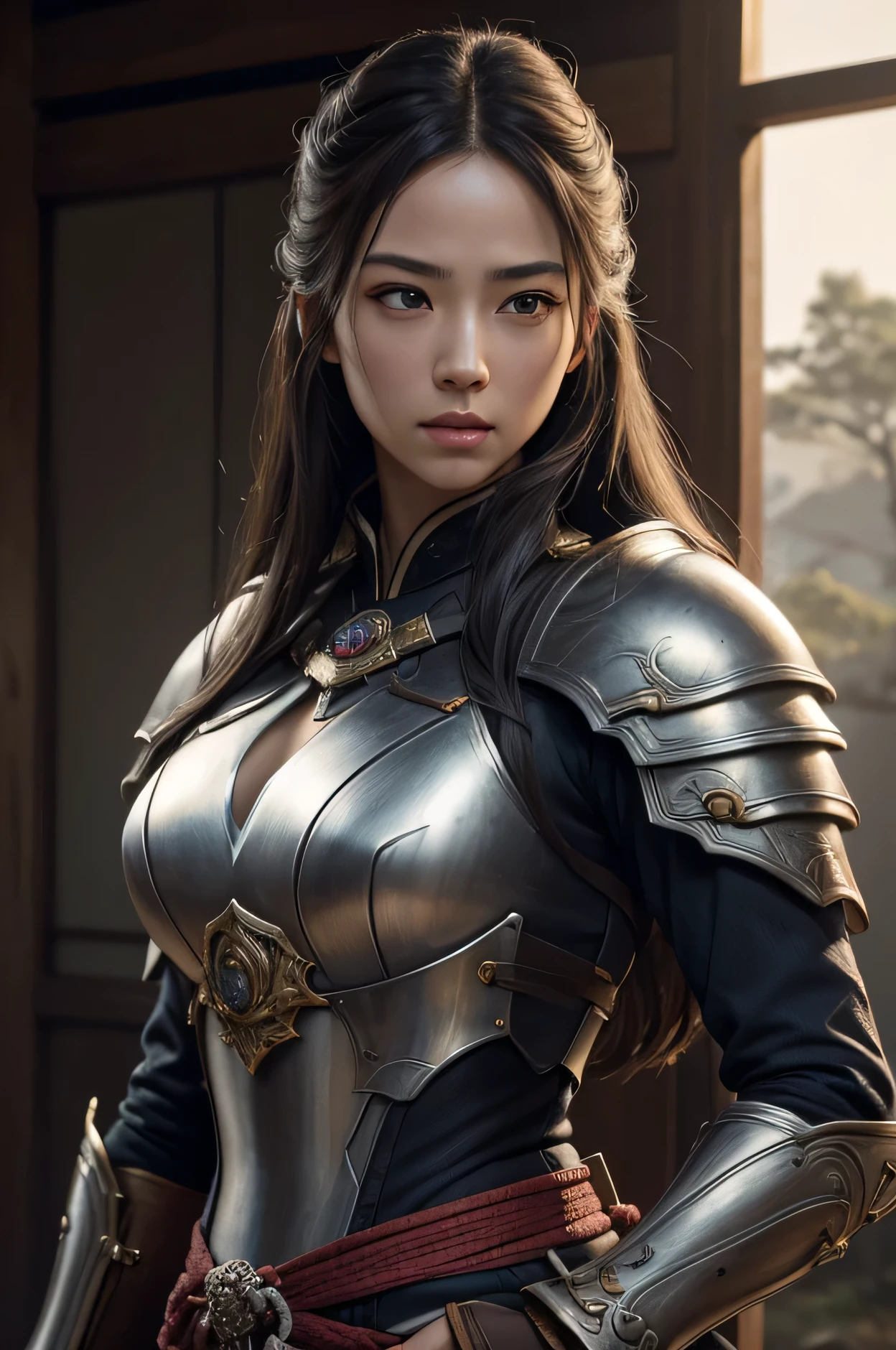 8k,woman of battlefield,japanese samurai armor,very beautiful(Like the real thing),perfect face,Perfect hand shape,attractiveness,volume measurement,body balance,ultra high resolution,super realistic skin,digital single-lens reflex camera, soft lighting, high quality, very detailed face, very detailed eyes, highly detailed skin, skin, scattered beneath the surface, very detailed face, very detailed eyes, Beautiful facial expressions, full lips, detailed background, Depth of recorded boundary, 、volume lighting, sharp focus, absurd, realistic proportions, excellent anatomy, (realistic, 超realistic:1.4), 16k hdr, dawn,A High Resolution,super realistic skin,super Beautiful facial expressions,fantasy art,character art,dynamic pose,holding it for a long time, big sword, bust
