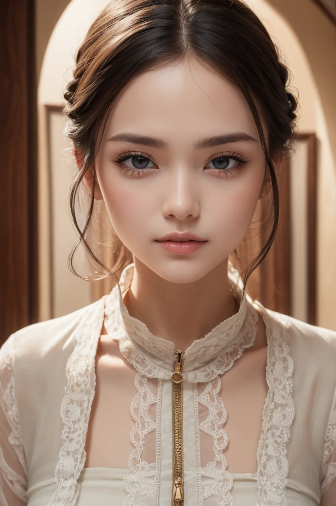 (absurd quality,16k,highres,masterpiece:1.2), ultra details,UHD,(photorealistic Realism 16K Quality), (1woman:1.3 22-year-old), (best detail quality, realistic texture: skin, hair), (the most absurd quality perfect eyes), (super beautiful cute sharp-face), (light pale complexion), (clear no blur and sharp perfect round realistic brown_eyes:1.35), finely detailed pupils, detailed lips:1.3, BREAK, ((Fujicolor、daytime soft lighting)、fashion supermodel、((curly heban hair (slicked to the two side) Intricately detailed:1.25)), BREAK, (pink_makeup:1.35), BREAK, ((Classic and sexy ((white lacy)) cheongsam)、Detailed blue decoration:1.35)), BREAK, (Fitted clothing:1.3)、dynamic pose、(close-up of her face:1.25), (no decorations in the hair), (dark shot:1.2), ((firm normal full breasts:1.2)),