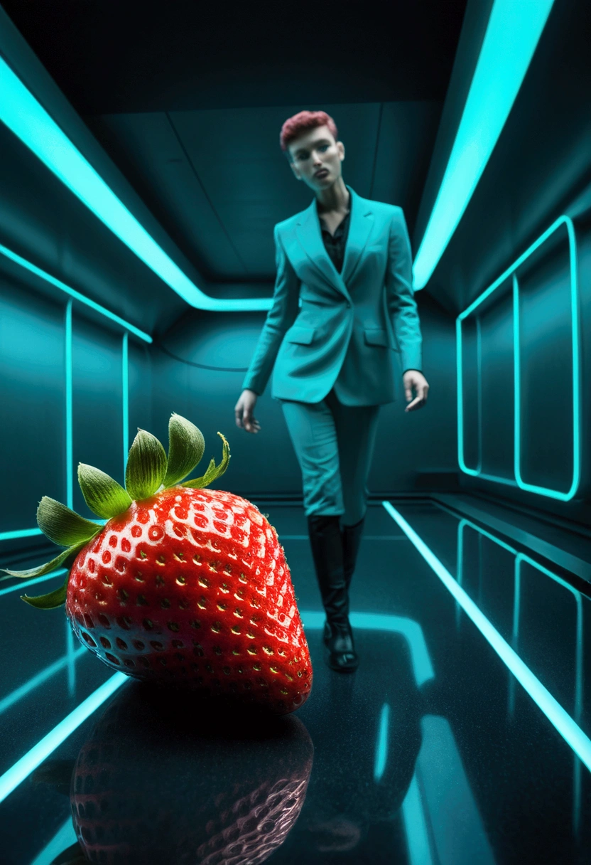 (A Strawberry), in the middle of a fog, in the style of white and gray, (by angura kei:0.5), photographic source, transfixing scenes, edible art, captivating chiaroscuro, dynamic movement, full body, (special effects:0.1), award-winning, cinematic still, emotional, vignette, dynamic, vivid, (masterpiece, best quality, photorealistic, Professional, perfect composition, very aesthetic, absurdres, ultra-detailed, intricate details:1.3)
