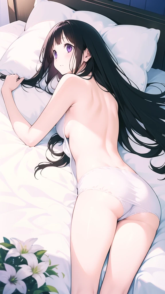 Chitanda,Completely naked,Lying down,Back to,Very white skin,Moist skin