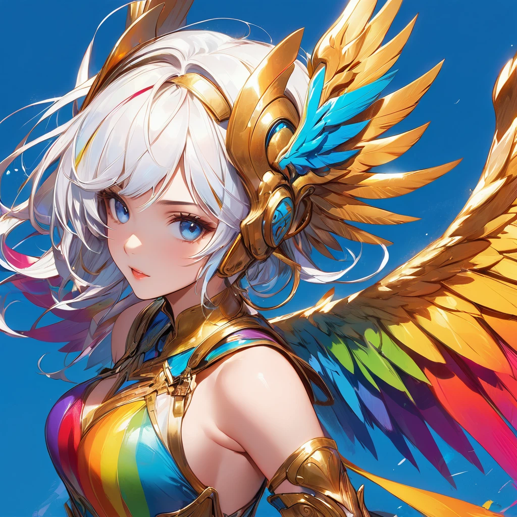 NSFW,((masterpiece,Highest quality,4K)),score_9, score_8_superior, score_7_superior,anime, anime,Rainbow Hair,Wearing a black and gold dress,animeの女の子、Blue background, krenz cushart and ArtJam, 美しく魅力的なanimeの女性, ArtJam style, Yoshika Amano Karol Baq, ArtJam detailed, style ivan talavera and ArtJam, Beautiful cartoon art, ArtJam. Attention to detail, ArtJam comic