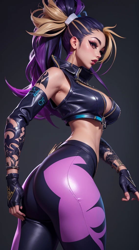 Kda akali, front view, big ass, perfect breast, beautiful, sexy, slim, cute, highly detailed, deep focused image, realistic full-lenght photo, sexy jumpsuit