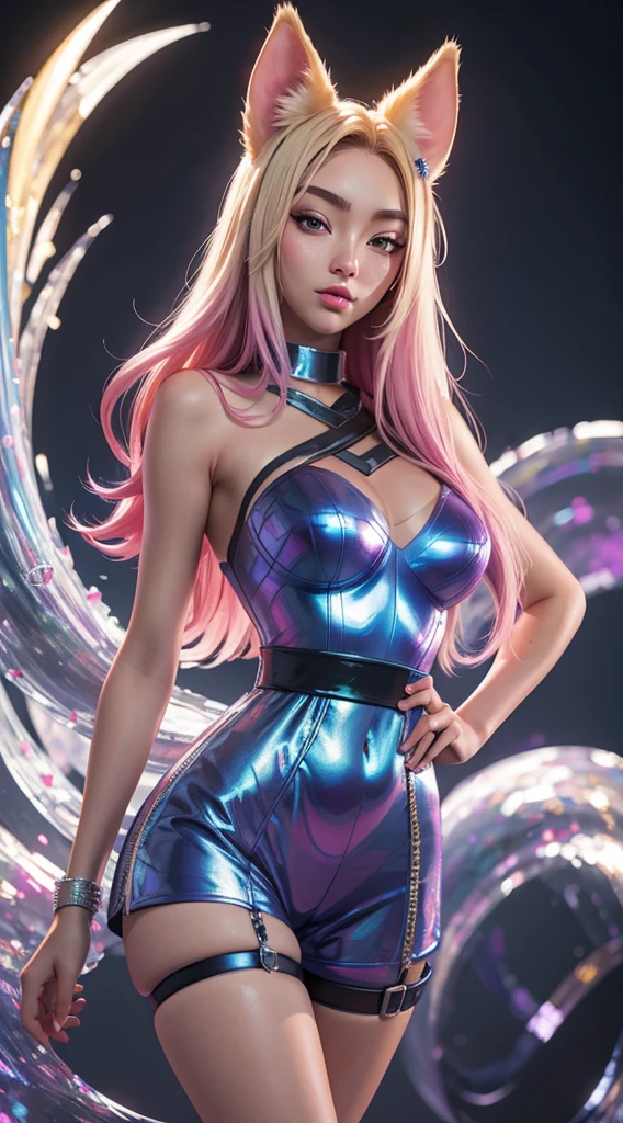 Ahri KDA, front view, big ass, perfect breast, beautiful, sexy, slim, cute, highly detailed, deep focused image, realistic full-lenght photo, sexy jumpsuit