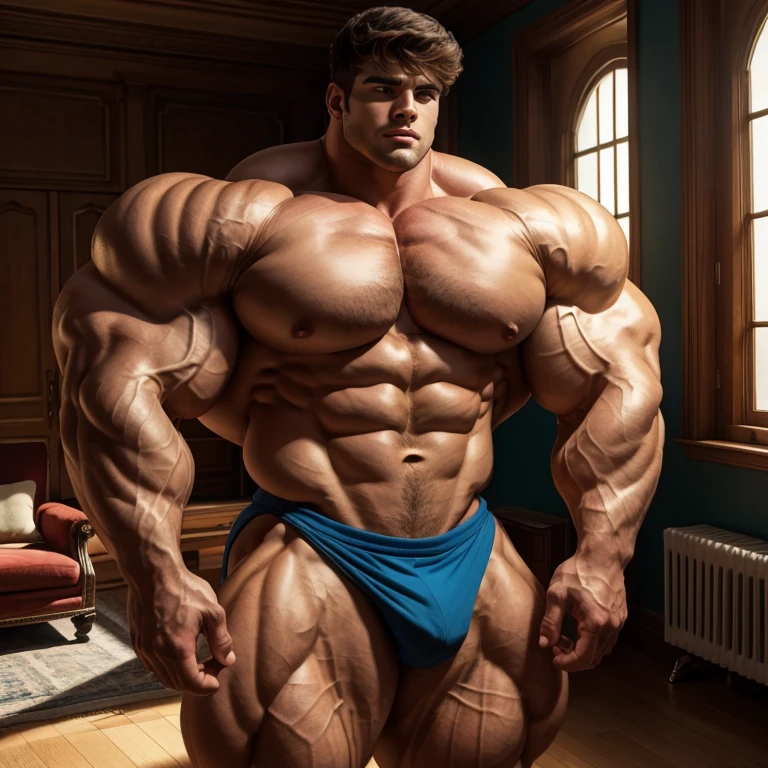 a very handsome, extremely beautiful, massively muscular young man, with massively large muscles, with massively large biceps, with massively large arms, shirtless, in a room