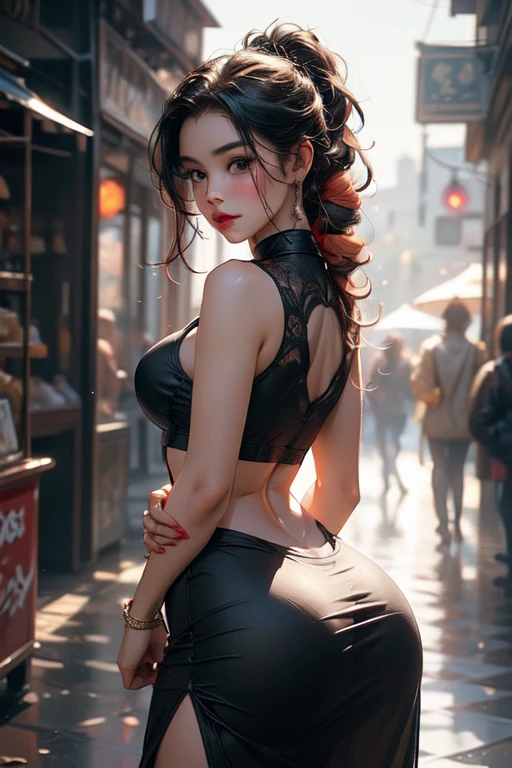 Hyperrealisitic portrait of a beautiful 30yo black woman with red braided hair, red lipgloss stick, ((voluptuous)), (extra detail in the figure, work of art, best qualityer, ultra_detailded)), thick-thighs, wearing an all-black sleeveless skirt beautifully wrapped around her body, Canon R5, 200mm lens, sharp focus, and shot in RAW format, the photograph showcases an intricate photorealisitic, and highly detailded face in 8k hd quality, (wide hips, insanely detailded accentuated big booty), ((8k, CRU photo, highest quallity, work of art)), professional RAW color photo portrait with high detail, (realisitic, fotorrealism:1.5),