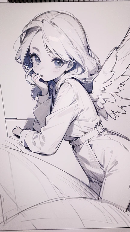 Girl angel drawing with a simple pencil