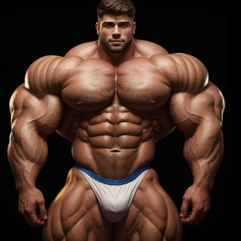 a very handsome, extremely beautiful, massively muscular young man, with massively large muscles, with massively large biceps, with massively large arms, shirtless, on a black background