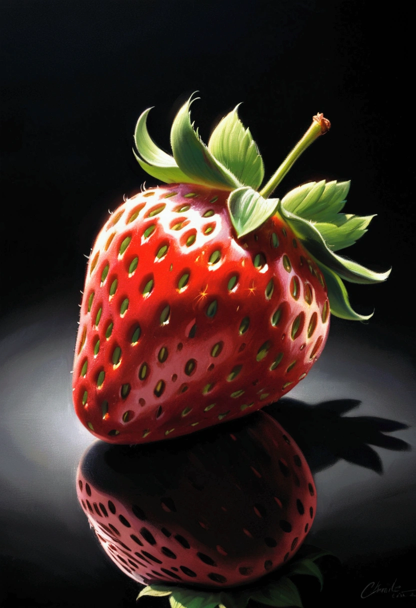 A Strawberry, by Charles M. Schulz, cinematic still, chiaroscuro, dynamic, (best quality, masterpiece, photorealistic), very aesthetic, perfect composition, intricate details, ultra-detailed, vivid colors