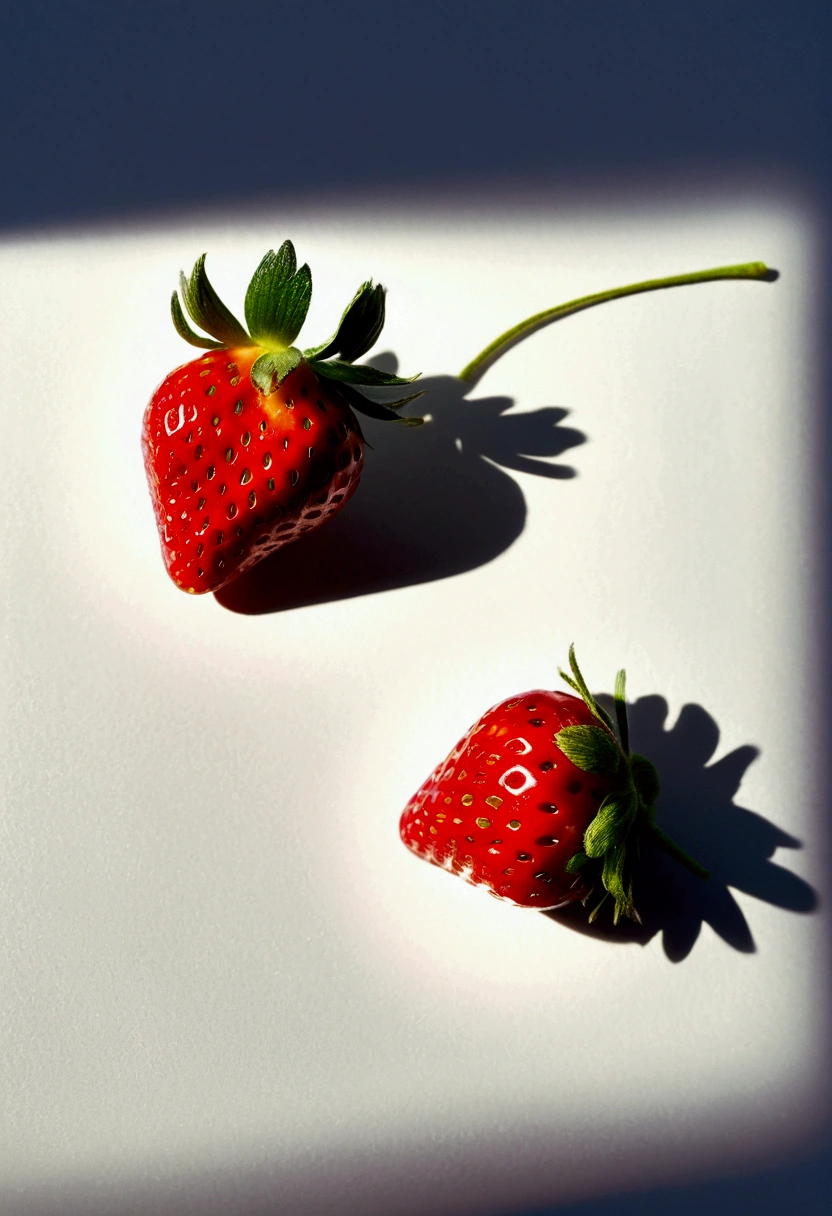A Strawberry, by Miki Asai, cinematic still, chiaroscuro, dynamic, (best quality, masterpiece, photorealistic), very aesthetic, perfect composition, intricate details, ultra-detailed, vivid colors