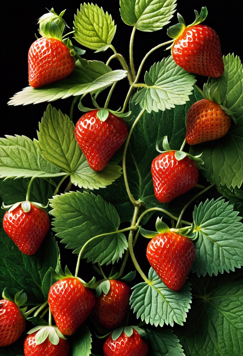 A Strawberry, by Elsa Beskow, cinematic still, chiaroscuro, dynamic, (best quality, masterpiece, photorealistic), very aesthetic, perfect composition, intricate details, ultra-detailed, vivid colors
