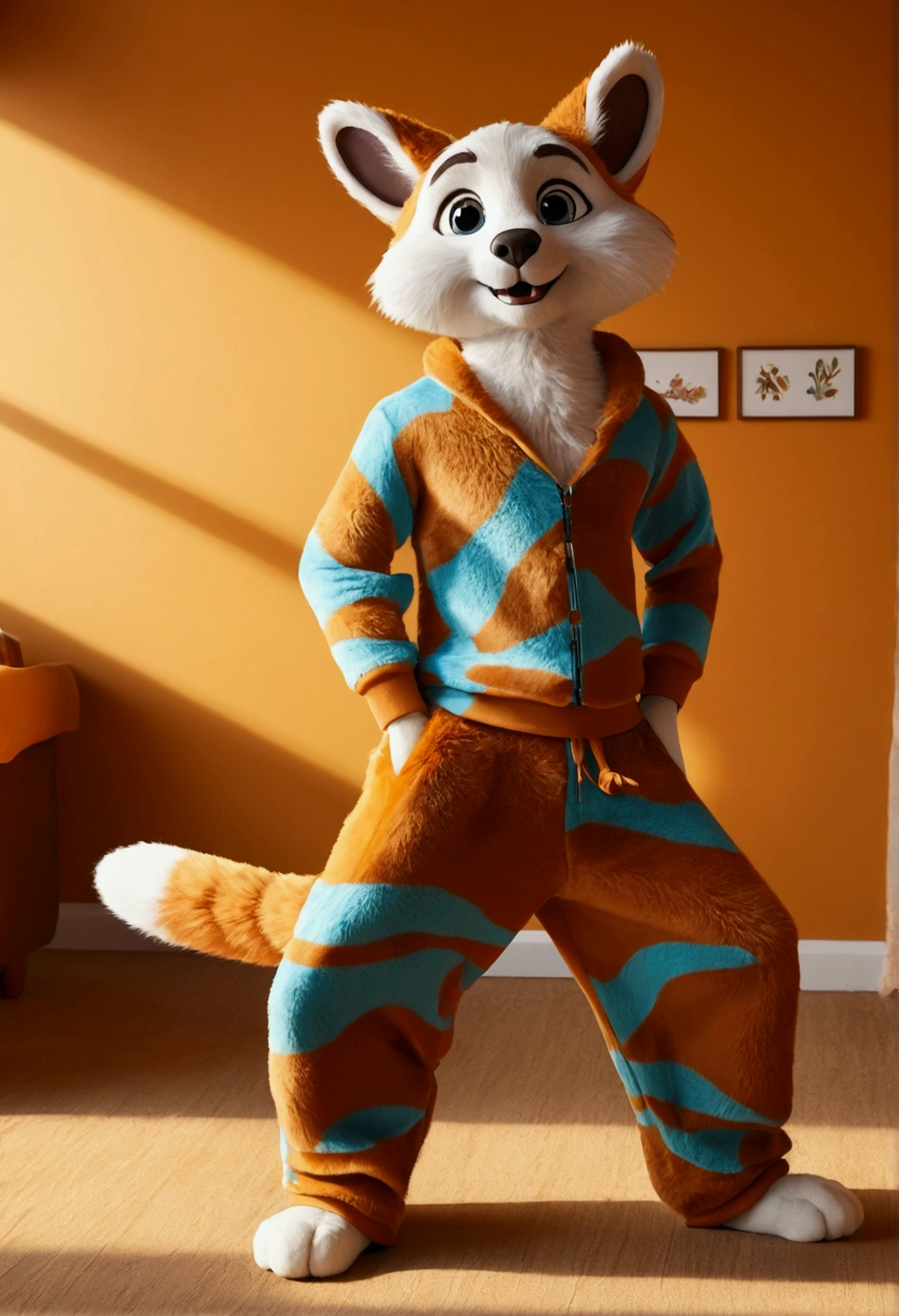 A furry wearing only boomerang pants