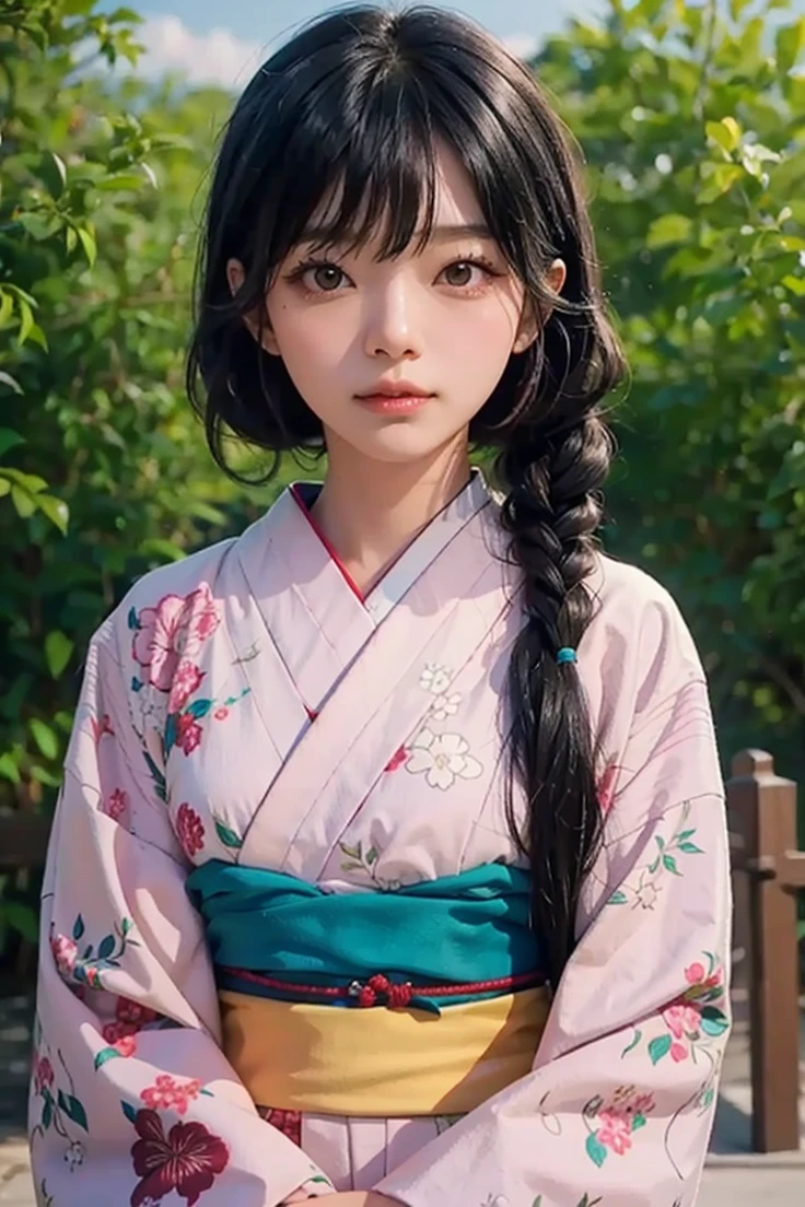 1girl, black hair, yukata, realistic