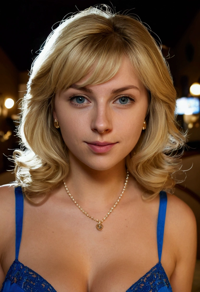 (Touching herself:1.5)(from the front: 1.2)WAW UHD portrait photo of a 24-year-old blonde ( disadvanteges: 1.1), Bright eyes with a high level of detail (staring in to the camera), Inside a luxurieus bedroom.