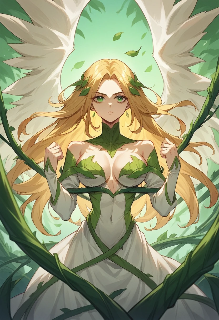 atmosphere terror sombria Beautiful sakura+ Avril Lavigne sexy Sensual woman, orange soft skin, white fluff flying and raindrops inside, dry leaves and vines woven into her gold hair, highly detailed face, perfect green eyes detailed, soft and sharp focus, artwork by Karn Griffiths and Vadim Kashin, Trending in the art station, sharp focus, intricate, highly detailed by Greg Rutkowski, mysterious, epic, cinematic, action-packed backdrop