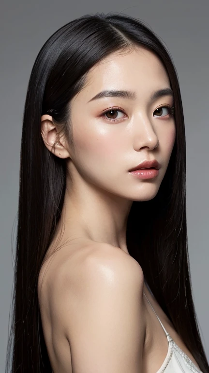 （（Surreal、Super detailed image, maybe a photo.，Captures the details of the skin texture of an incredibly beautiful woman.））long straight black hair。