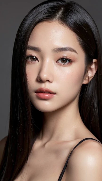 （（Surreal、Super detailed image, maybe a photo.，Captures the details of the skin texture of an incredibly beautiful woman.））long straight black hair。