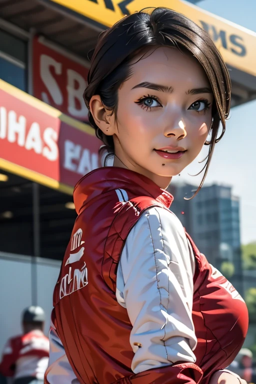 Highest quality High resolution Simple F1 Grand Prix Racecourse Companion cute girl Beautiful face Race Queen