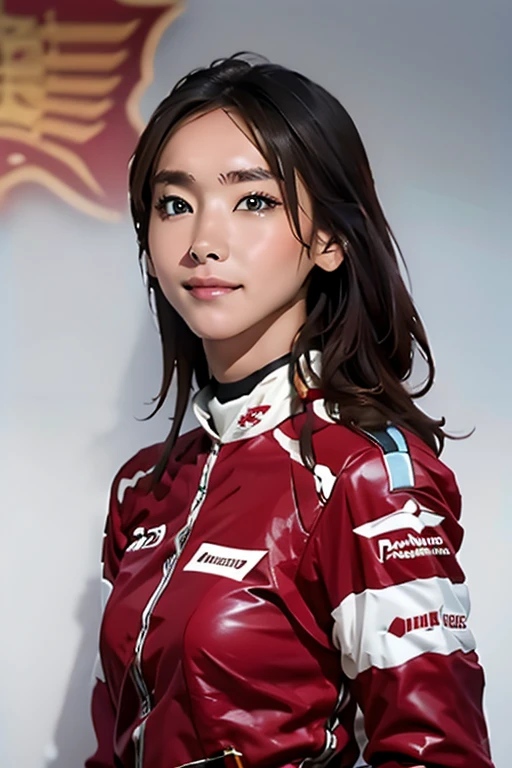 Highest quality　High resolution　Simple　F1 Grand Prix　Racecourse　Companion cute girl　Beautiful face　Race Queen
