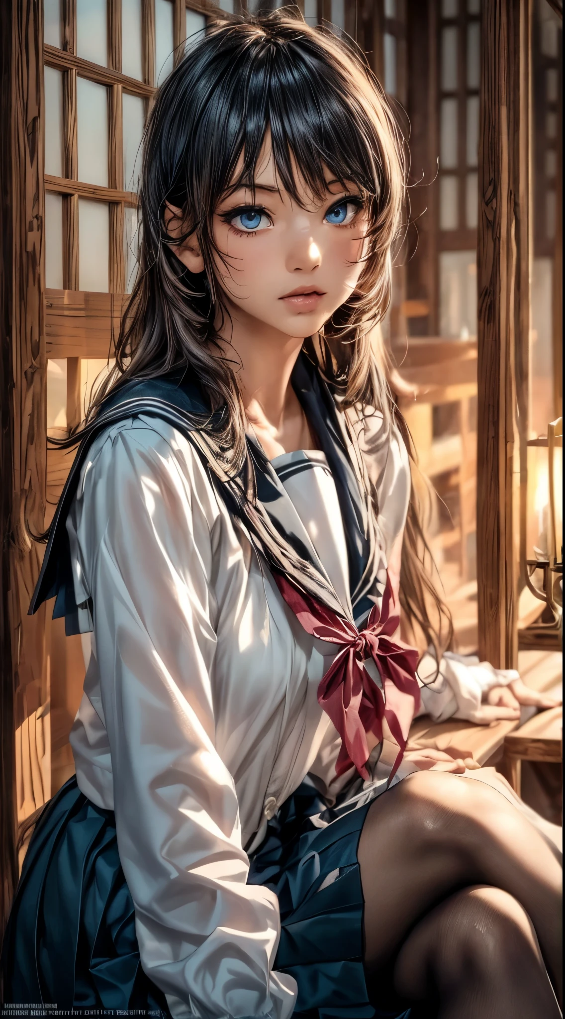 a sensual japanese schoolgirl in provocative pose, full body, beautiful detailed eyes, beautiful detailed lips, extremely detailed face and eyes, long eyelashes, messy hair, (best quality,4k,8k,highres,masterpiece:1.2),ultra-detailed,(realistic,photorealistic,photo-realistic:1.37),highly detailed, vibrant colors, cinematic lighting, intricate details, dramatic lighting, elegant, graceful, captivating, alluring, provocative, sensual