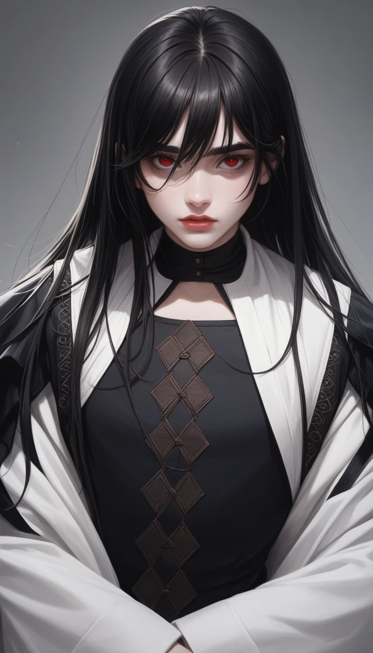 His hair was now parted in a 4/6 style, revealing his entire face. His eyes and brows are like a lone wolf hunting down his prey. Pitch black pupils that were darker than the night. Contrasting this darkness was the snow-white skin and thin red lips. 

 
The only words that could describe him were an aloof prince. His man, not a woman