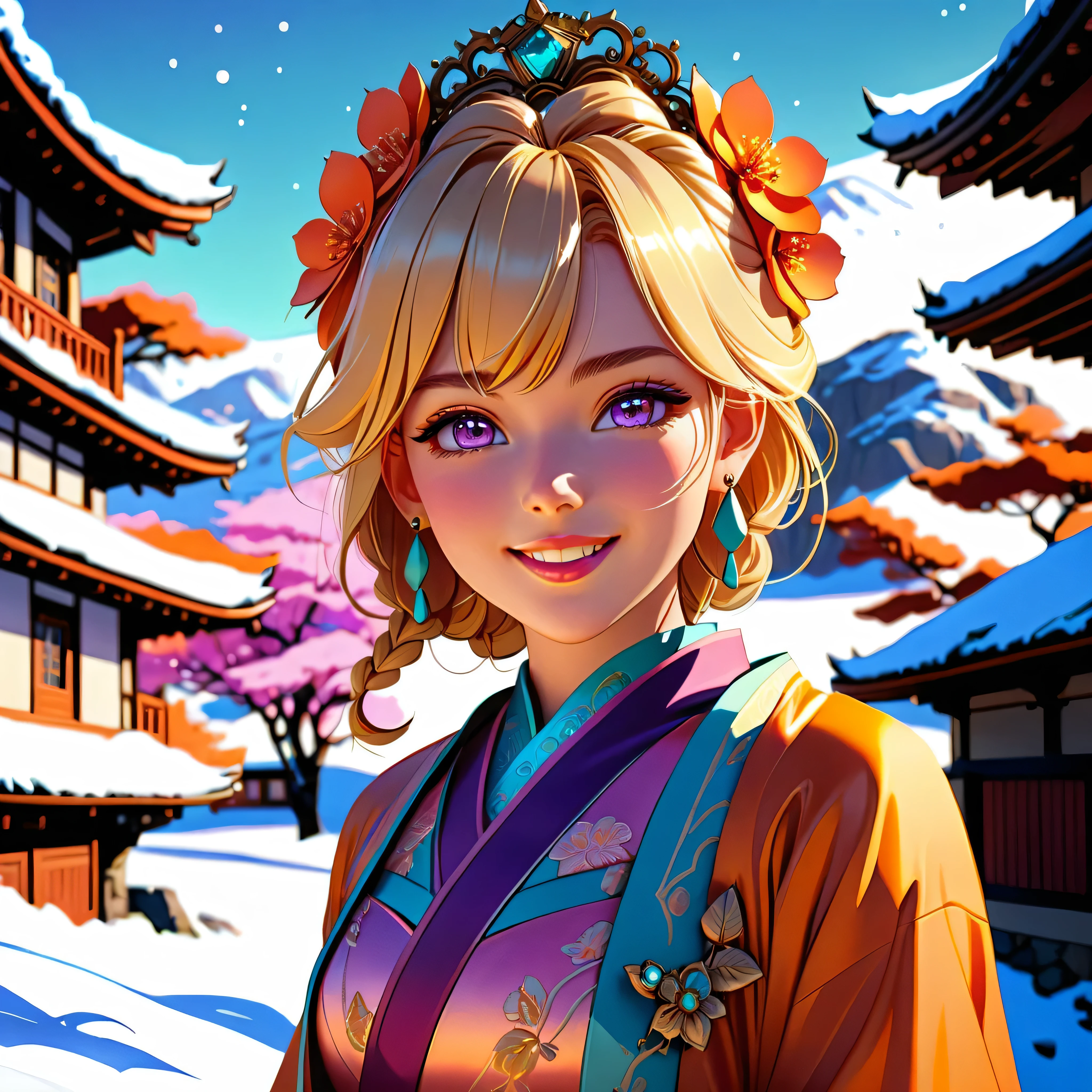 Realistic, real life, beautiful old colonial big house on the hill, laurie greasley style, studio ghibli, akira toriyama, james gilleard, genshin impact, trending pixiv fanbox, acrylic spatula, vibrant colors, devinart, trend in artstation,Bright purple Taoist robe, Hanfu long skirt, big eyes, masterpiece absolute beauty woman, close-up. Close-up, healing big smile, snow scene, picture ultra high-quality, twisted braid, princess hairstyle princess cut, simple hair accessories, plum blossoms, people can't forget the beauty when they see it,unparalleled girl RAW photoreal, a close up portrait photo of 20 y.o, insane realistic,shirt,jacket, cyberpunk, spiked hair,brown yellow jacket, background is city ruins, (high detailed skin:1.2), dslr, soft lighting, high quality, film grain, Fujifilm XT3, highly detailed background,vintage, masterpiece, magnificent art, best quality, close-up girl nordic princess, Scandinavian mountains, winter weather, symmetrical and hyper detailed face, silky skin like peach silk, vibrant and aggressive turquoise-eyes,blush,perfect illumination,upper body,3DMM,blonde hair,massif jewelry,gradient kanzite background,scalet frange dress,earrings,tourmaline dress,realistic,necklace chain,looking at viewer,tiara,pink lips,big smile,unrealengine5,side lighting,detailed face,bangs,bright skin, kunzite and messy hair up to the waist, sculptural body, (sparks: 0.7), Adobe Illustration, Trand on Artstation, 32k, cold and soft lighting, --v 6 --s 1000 --c 20 --q 500 --chaos 100