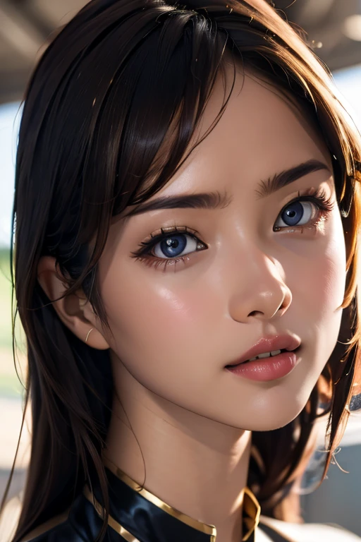 Highest quality High resolution Simple F1 Grand Prix Racecourse Companion cute girl Beautiful face Race Queen 20 years old head to waste