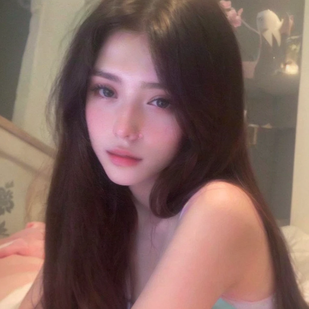 There is a woman with long hair sitting on a bed, 18 years, 16 years old, beautiful dolphin, angelablanca, dilraba dilmurat, 22 years, 21 years, Anna Nikonova aka Newmilky, very very low quality, 19 year old girl, 1 8 son