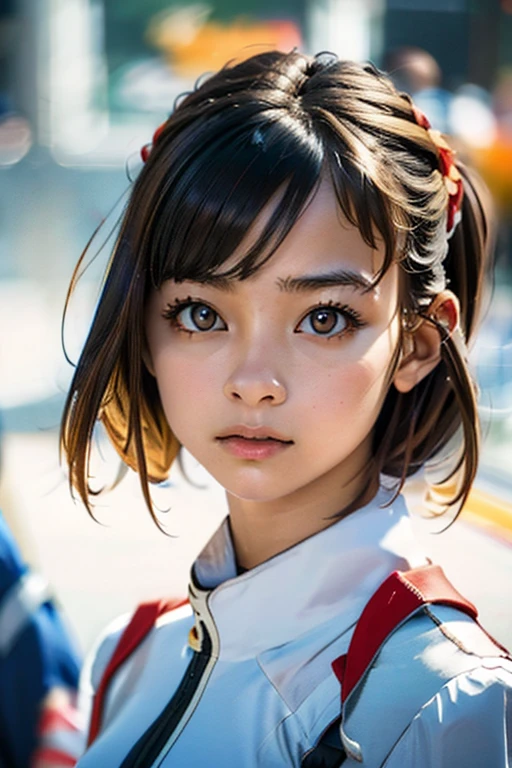 Highest quality High resolution Simple F1 Grand Prix Racecourse Companion cute girl Beautiful face Race Queen 20 years old head to waste