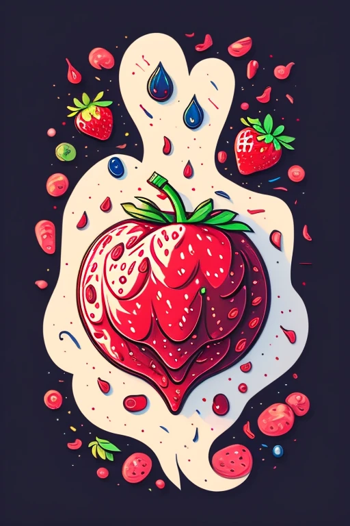 strawberry、Simple Background、White background、food、signature、No people、fruit、leaf、Traditional Media、foodに焦点、still life