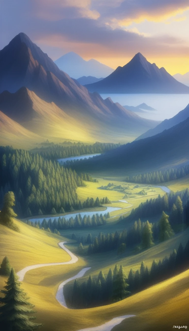 ((papel de parede de paisagem de アニメ: 1.2, width 672, Bela arte UHD 4K: 0.8), (paisagem do país de アニメ, Natureza dos アニメs, アニメ), Nuvem de アニメ, landscape artwork, epic landscape), (estilo de arte estilo アニメ, detailed landscape, beautiful fluffy clouds: 1.2, landscape background), well-lit, Bright Picture (fild, a painting of mountains and rivers, tema de アニメ), )  