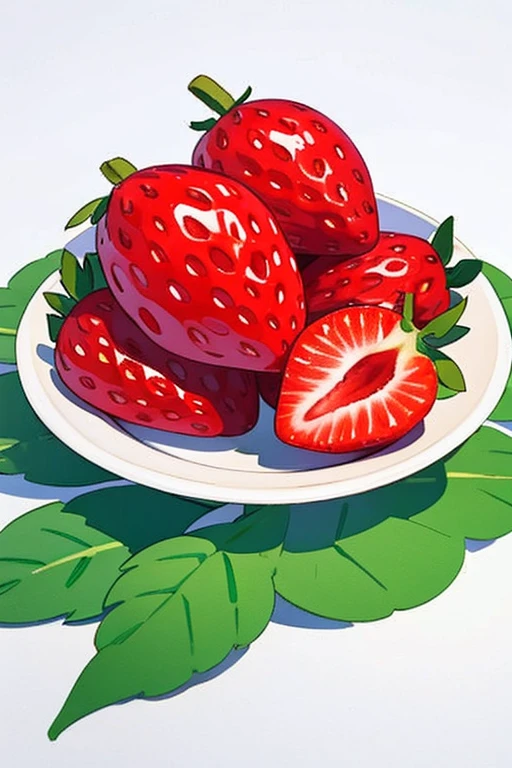 strawberry、strawberry一つ, Simple Background、White background、food、signature、No people、fruit、leaf、Traditional Media、foodに焦点、still life